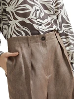Linen and Virgin Wool Sparkling Twill Pleated Chino Trousers