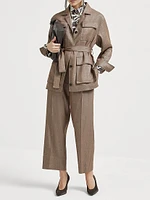 Linen and Virgin Wool Sparkling Twill Pleated Chino Trousers