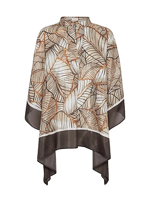 Silk Papyrus Print Pongée Poncho