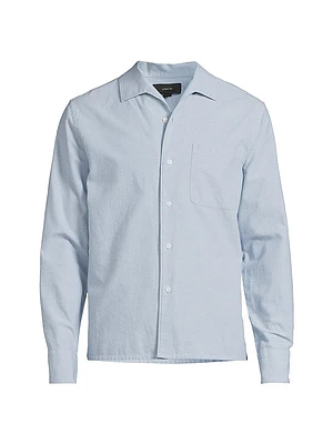 Chambray Open Collar Button-Front Shirt