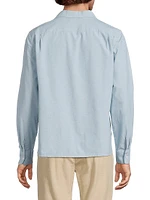 Chambray Open Collar Button-Front Shirt