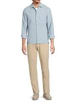 Chambray Open Collar Button-Front Shirt