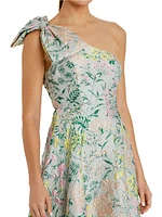 Floral Brocade Bow One-Shoulder Gown