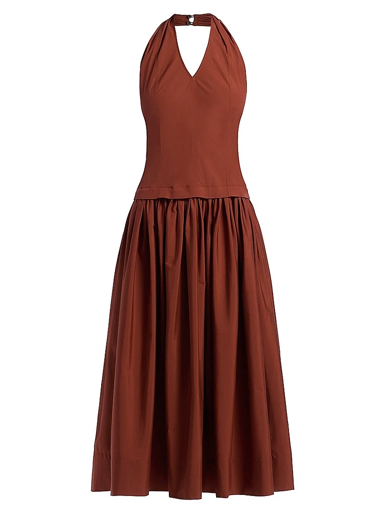 Nora Halterneck Stretch-Cotton Midi-Dress