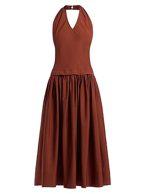 Nora Halterneck Stretch-Cotton Midi-Dress