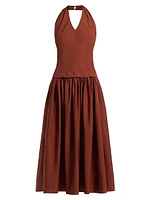 Nora Halterneck Stretch-Cotton Midi-Dress