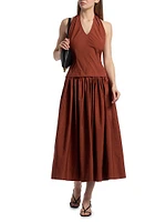 Nora Halterneck Stretch-Cotton Midi-Dress