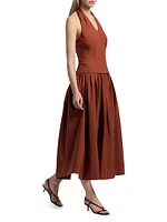 Nora Halterneck Stretch-Cotton Midi-Dress