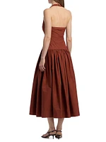 Nora Halterneck Stretch-Cotton Midi-Dress