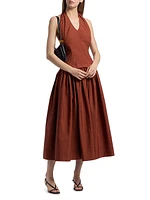 Nora Halterneck Stretch-Cotton Midi-Dress