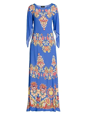 Bouquet Long-Sleeve Cover-Up Maxi Dress