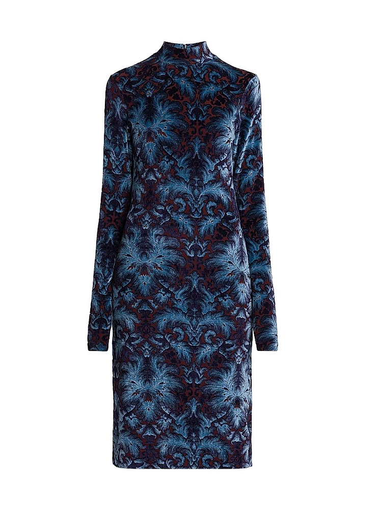 Jacquard Velvet Mock Turtleneck Dress