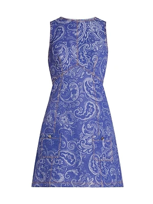 Paisley Sleeveless Denim Sheath Minidress