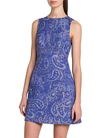 Paisley Sleeveless Denim Sheath Minidress