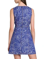 Paisley Sleeveless Denim Sheath Minidress