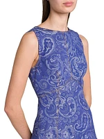 Paisley Sleeveless Denim Sheath Minidress