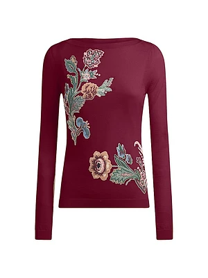 Embroidered Wool-Blend Sweater
