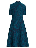 Paisley A-Line Knit Midi-Dress
