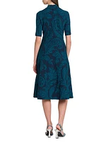 Paisley A-Line Knit Midi-Dress