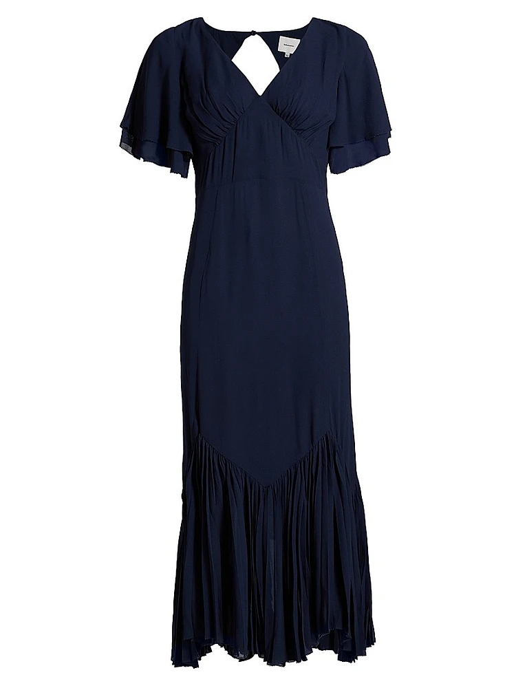 Salvia Pleated Ruffle Midi-Dress