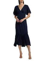 Salvia Pleated Ruffle Midi-Dress