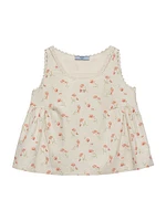 Embroidered Floral Print Linen Top
