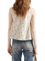 Embroidered Floral Print Linen Top