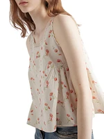 Embroidered Floral Print Linen Top