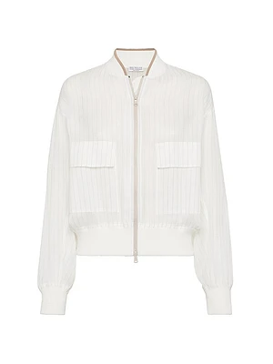 Cotton Pinstripe Organza Bomber Jacket