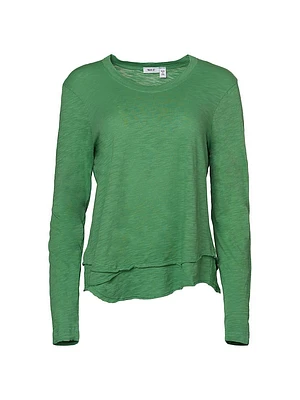 Long Sleeve Mock Layer Raw Hem Tee