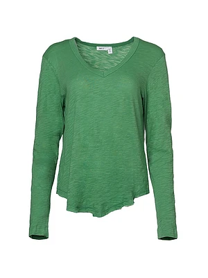 Long Sleeve V-Neck Raw Hem Shirttail