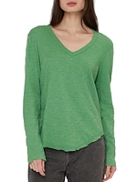 Long Sleeve V-Neck Raw Hem Shirttail