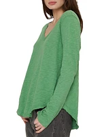 Long Sleeve V-Neck Raw Hem Shirttail