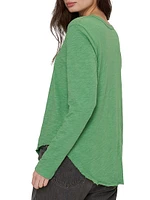 Long Sleeve V-Neck Raw Hem Shirttail