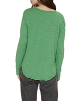 Long Sleeve V-Neck Raw Hem Shirttail