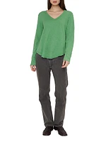 Long Sleeve V-Neck Raw Hem Shirttail