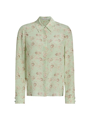 Willa Floral Silk Button-Front Shirt