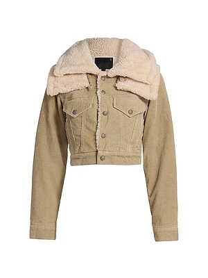 Corduroy & Faux-Sherpa Crop Trucker Jacket