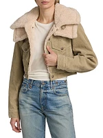 Corduroy & Faux-Sherpa Crop Trucker Jacket