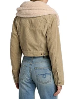Corduroy & Faux-Sherpa Crop Trucker Jacket