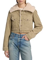 Corduroy & Faux-Sherpa Crop Trucker Jacket