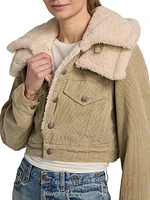 Corduroy & Faux-Sherpa Crop Trucker Jacket