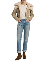 Corduroy & Faux-Sherpa Crop Trucker Jacket