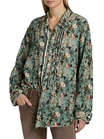 Floral Ruffled Cotton Button-Front Shirt