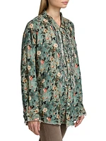 Floral Ruffled Cotton Button-Front Shirt