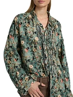 Floral Ruffled Cotton Button-Front Shirt