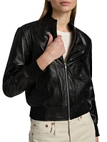Leather Stand-Collar Crop Jacket