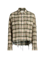 Plaid Cotton Button-Front Crop Work Shirt