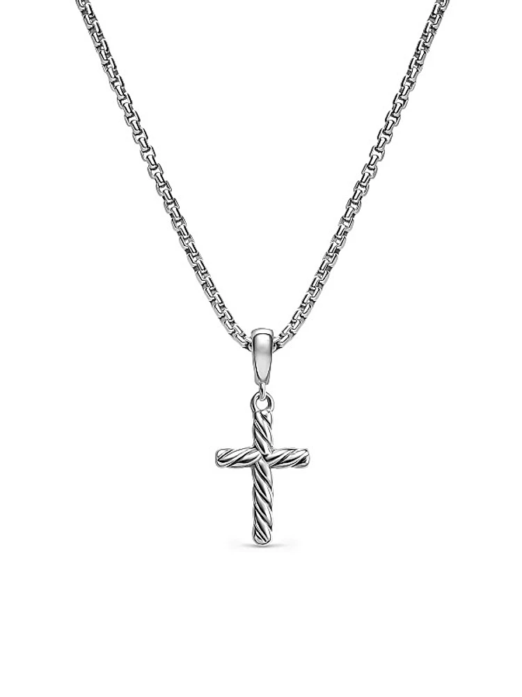Cable Cross Pendant Necklace in Sterling Silver, 17.5MM
