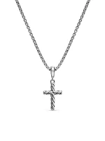Cable Cross Pendant Necklace in Sterling Silver, 17.5MM